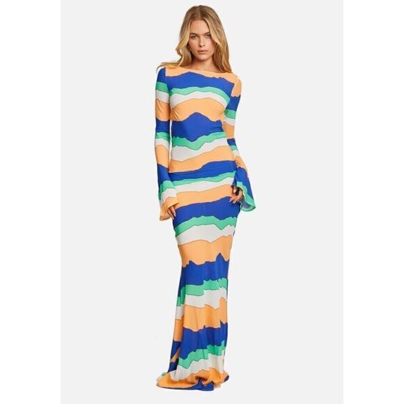 NWT PIPPA The Label Wini Maxi Dress Blue Ziggy Size XS MSRP $166 - Picture 1 of 12
